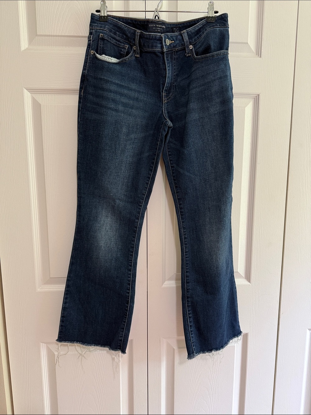 Lucky Brand Dark Blue Flare Jeans with Frayed Hem